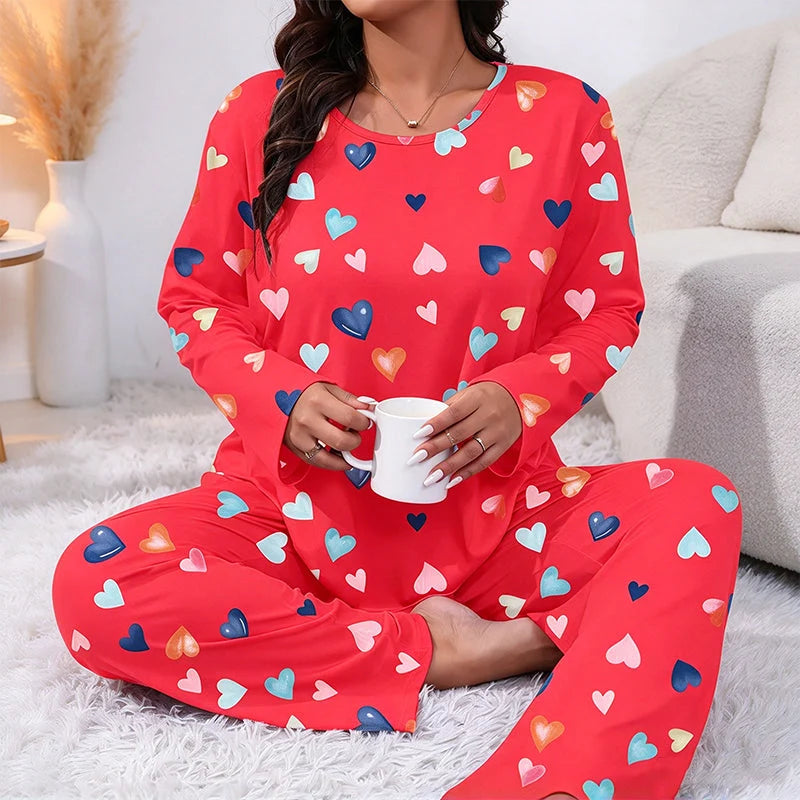Women's Heart Print Long-Sleeve Pyjama Set