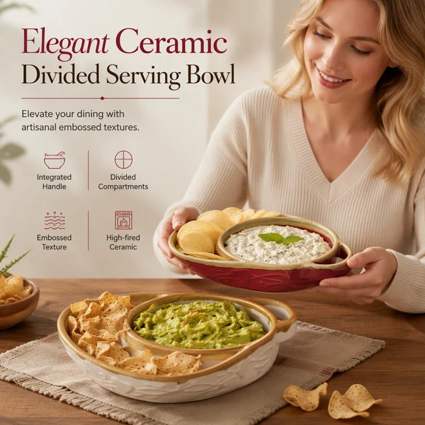 Elegant Retro Ceramic Divided Baking Dish with Handle