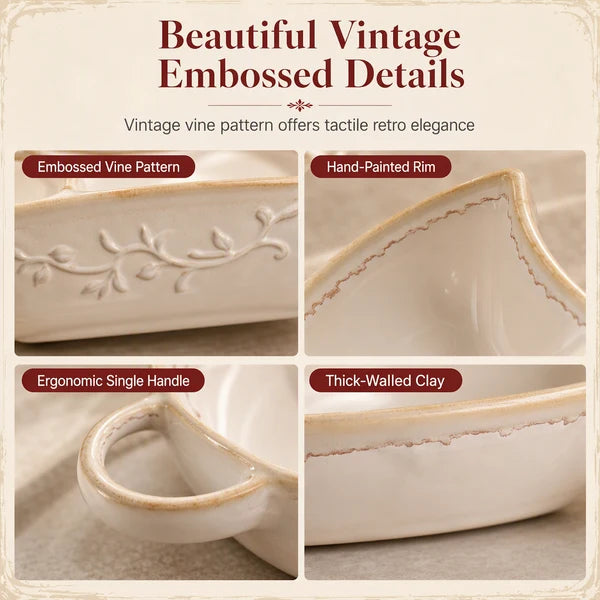 Elegant Retro Ceramic Divided Baking Dish with Handle