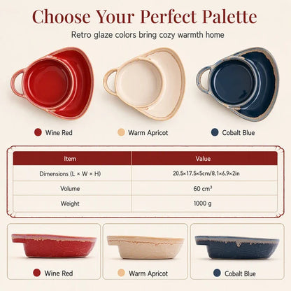 Elegant Retro Ceramic Divided Baking Dish with Handle
