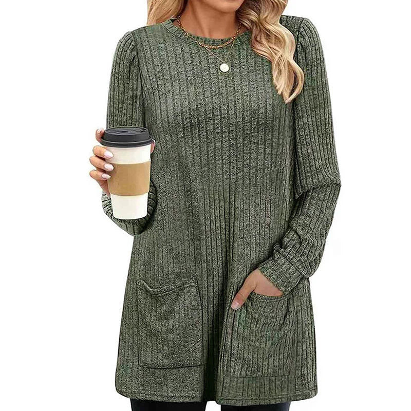 Women's Ribbed Longline Jumper with Pockets