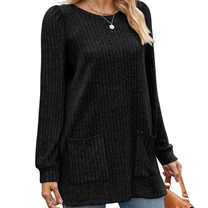 Women's Ribbed Longline Jumper with Pockets