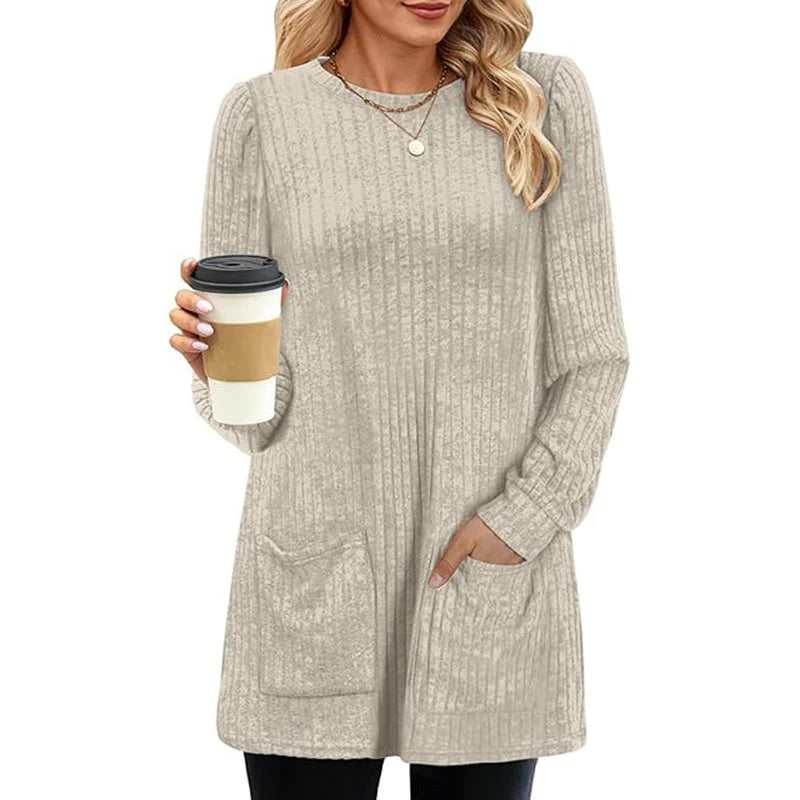 Women's Ribbed Longline Jumper with Pockets