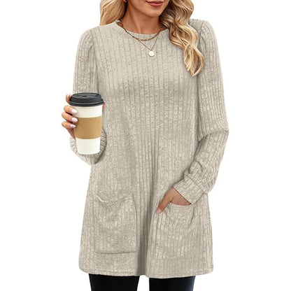 Women's Ribbed Longline Jumper with Pockets