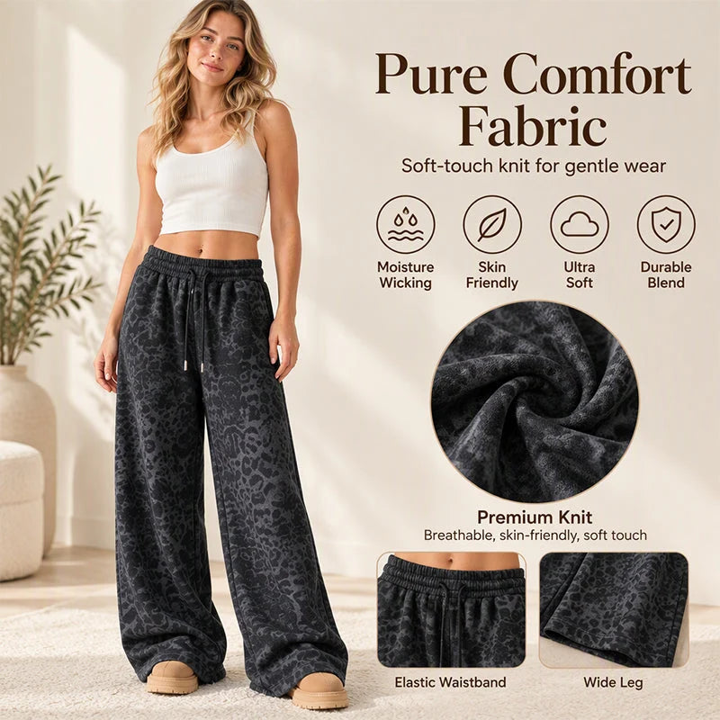 Women's Leopard Print Wide-Leg Joggers