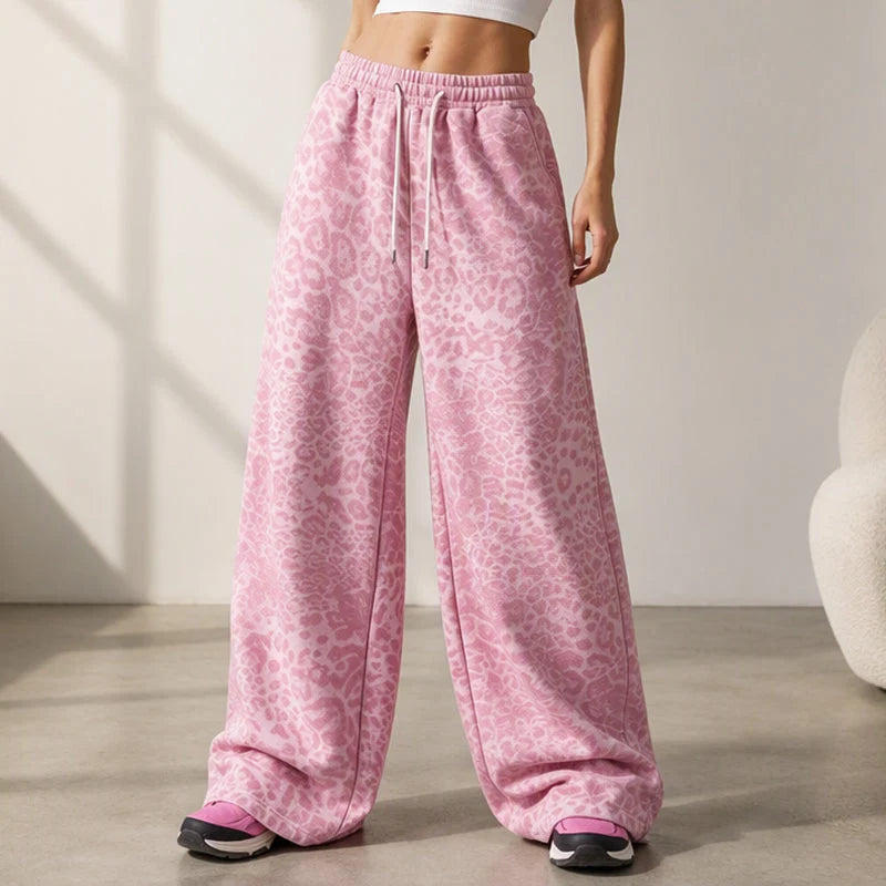 Women's Leopard Print Wide-Leg Joggers