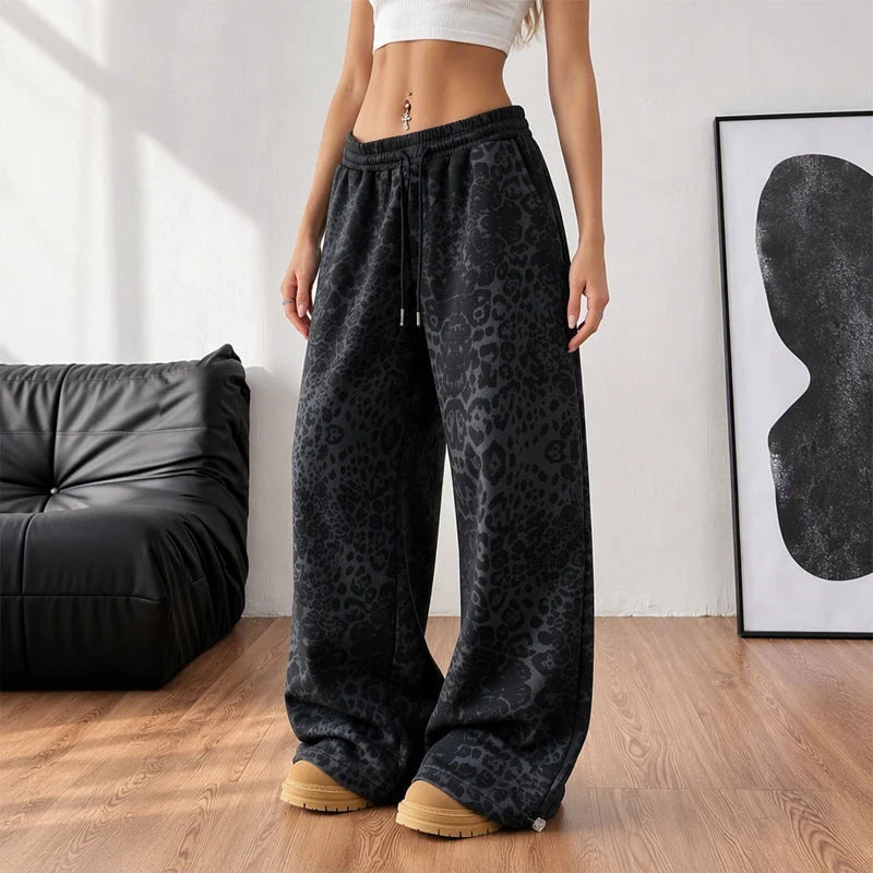 Women's Leopard Print Wide-Leg Joggers