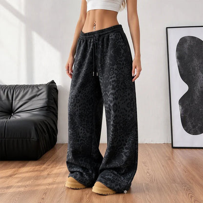 Women's Leopard Print Wide-Leg Joggers