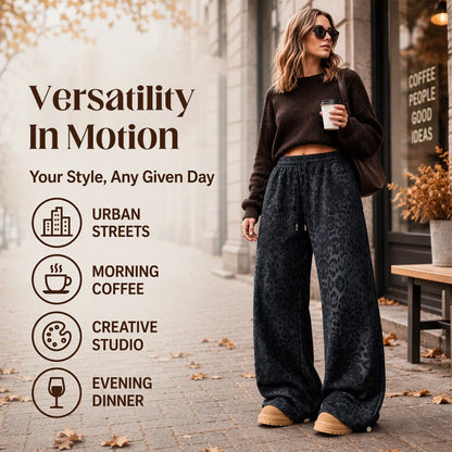 Women's Leopard Print Wide-Leg Joggers