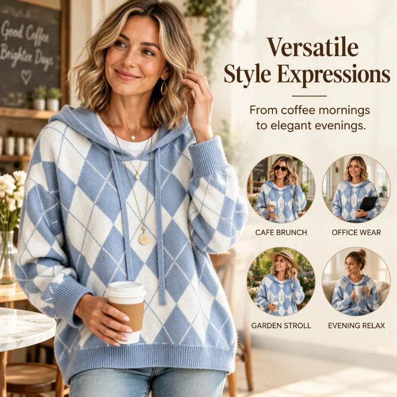 Women's Argyle Knit Hooded Jumper