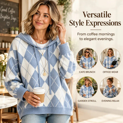 Women's Argyle Knit Hooded Jumper