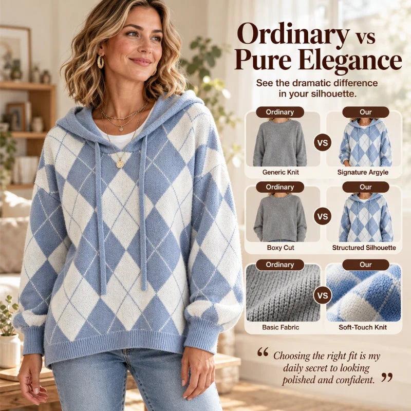 Women's Argyle Knit Hooded Jumper