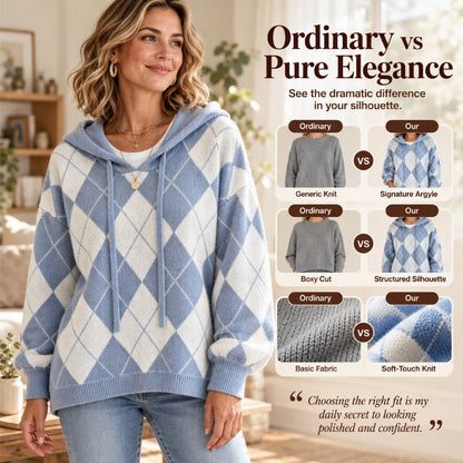 Women's Argyle Knit Hooded Jumper