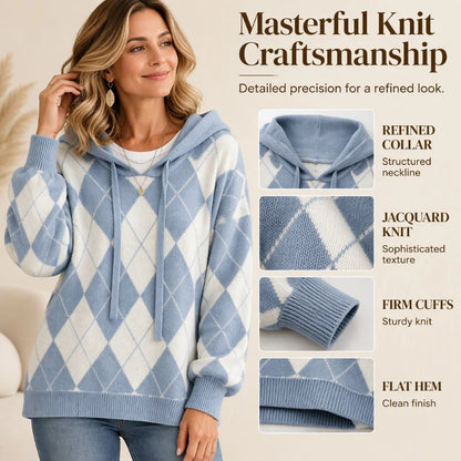 Women's Argyle Knit Hooded Jumper