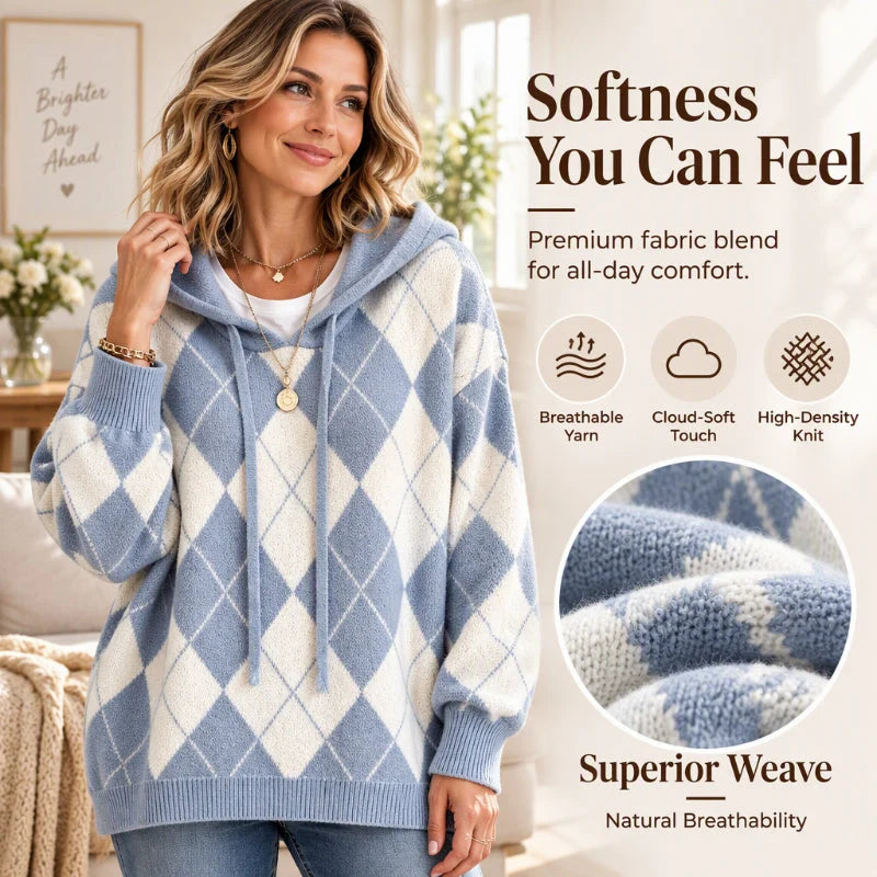 Women's Argyle Knit Hooded Jumper