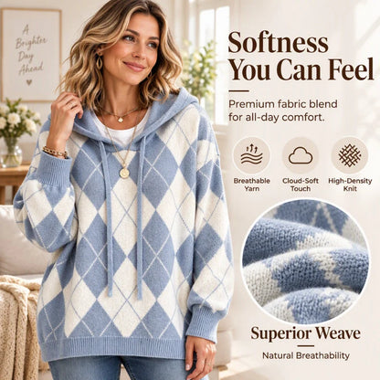 Women's Argyle Knit Hooded Jumper