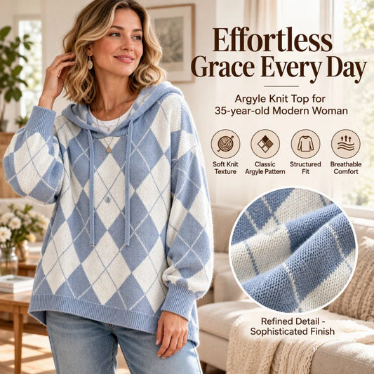Women's Argyle Knit Hooded Jumper