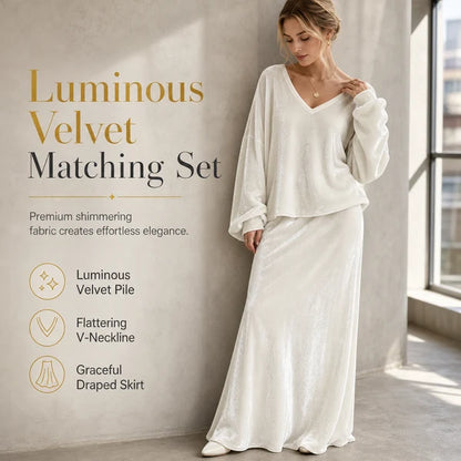 Women's Velvet V-Neck Top & Maxi Skirt Set