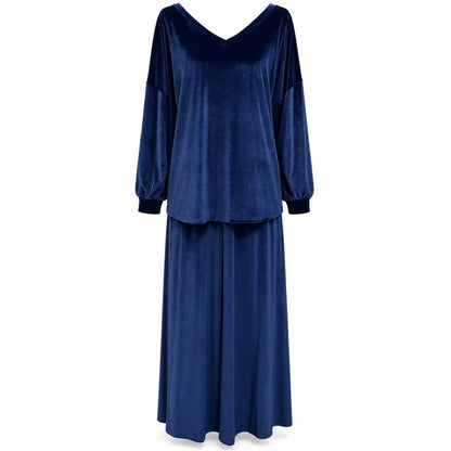Women's Velvet V-Neck Top & Maxi Skirt Set