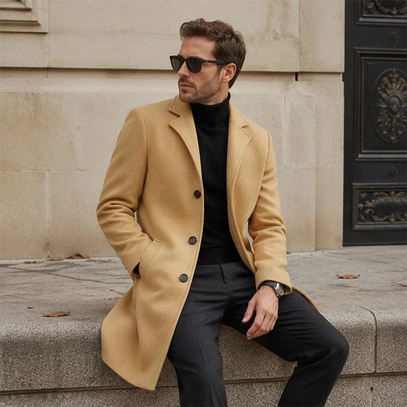 Men's Elegant Single-Breasted Mid-Length Coat