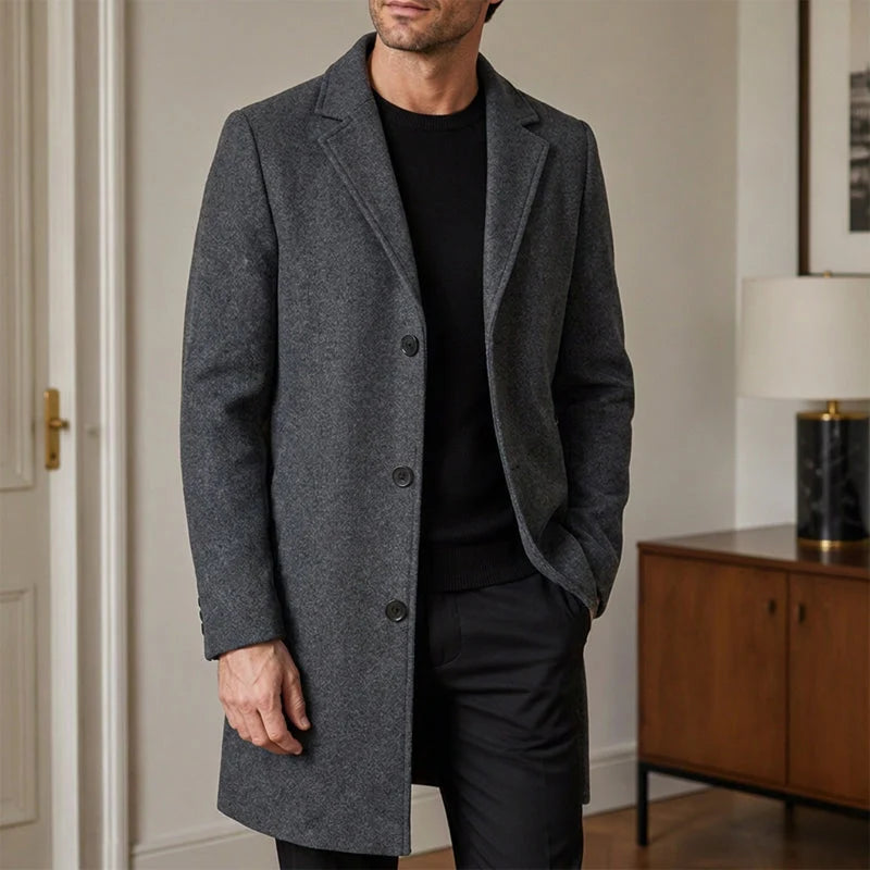 Men's Elegant Single-Breasted Mid-Length Coat