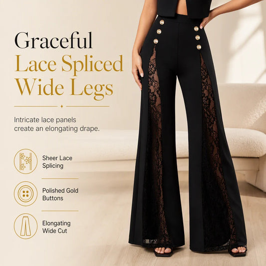 Women's High-Waisted Lace Panel Wide-Leg Trousers