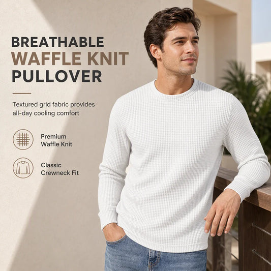 Men's Waffle Knit Crew Neck Pullover