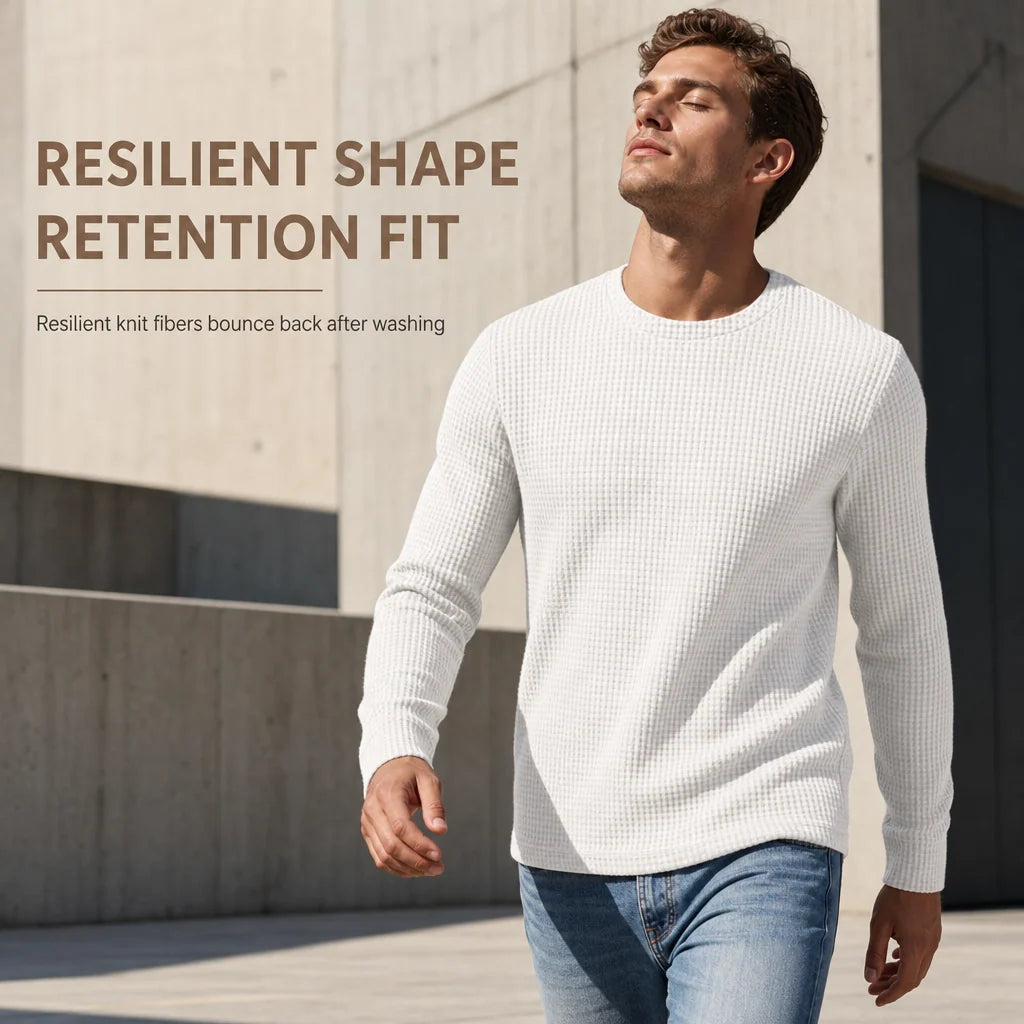 Men's Waffle Knit Crew Neck Pullover