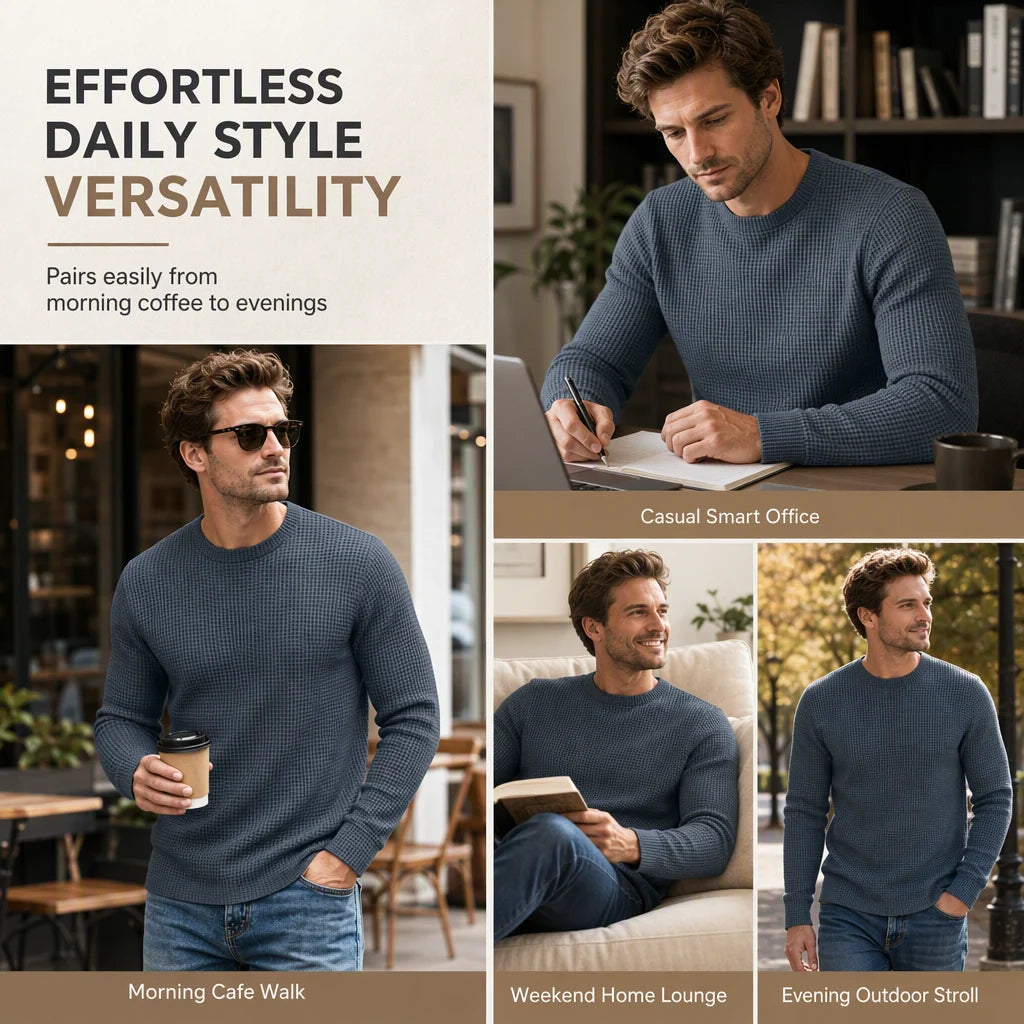 Men's Waffle Knit Crew Neck Pullover