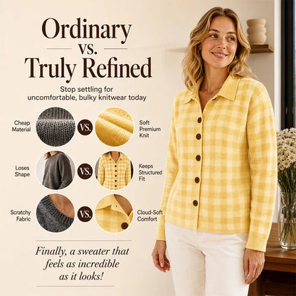 Women's Checked Collared Knit Cardigan