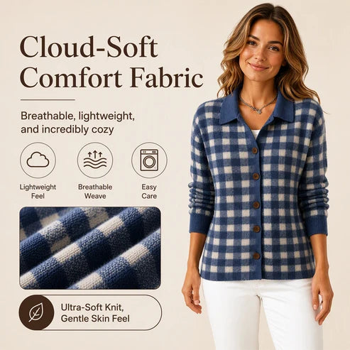 Women's Checked Collared Knit Cardigan