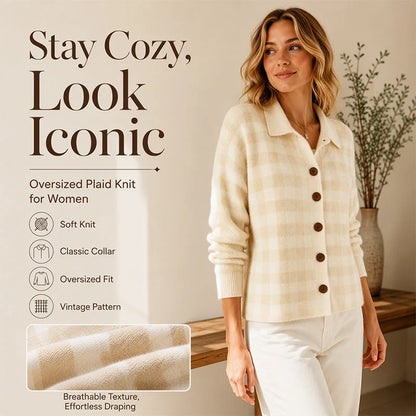 Women's Checked Collared Knit Cardigan