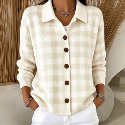 Women's Checked Collared Knit Cardigan