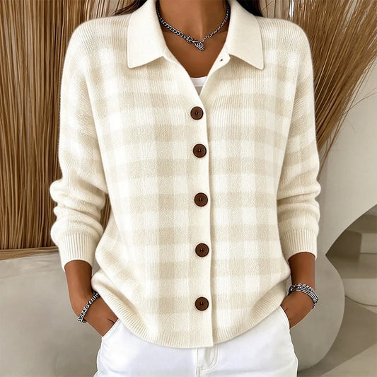 Women's Checked Collared Knit Cardigan