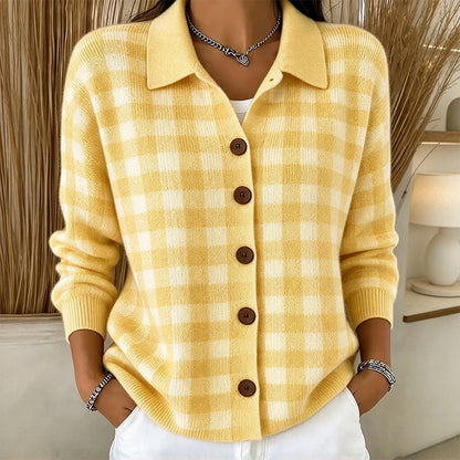 Women's Checked Collared Knit Cardigan