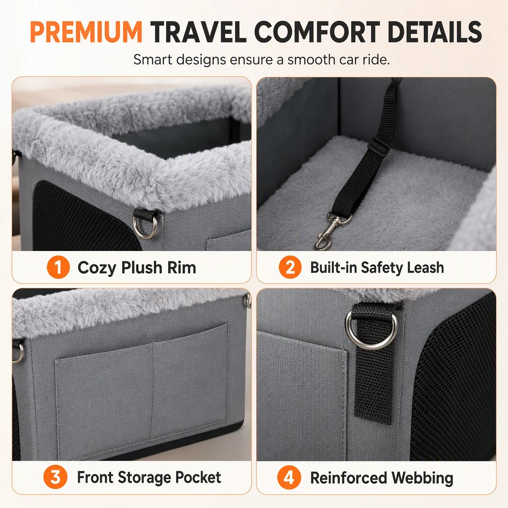 Portable Pet Car Seat & Cosy Travel Dog Bed