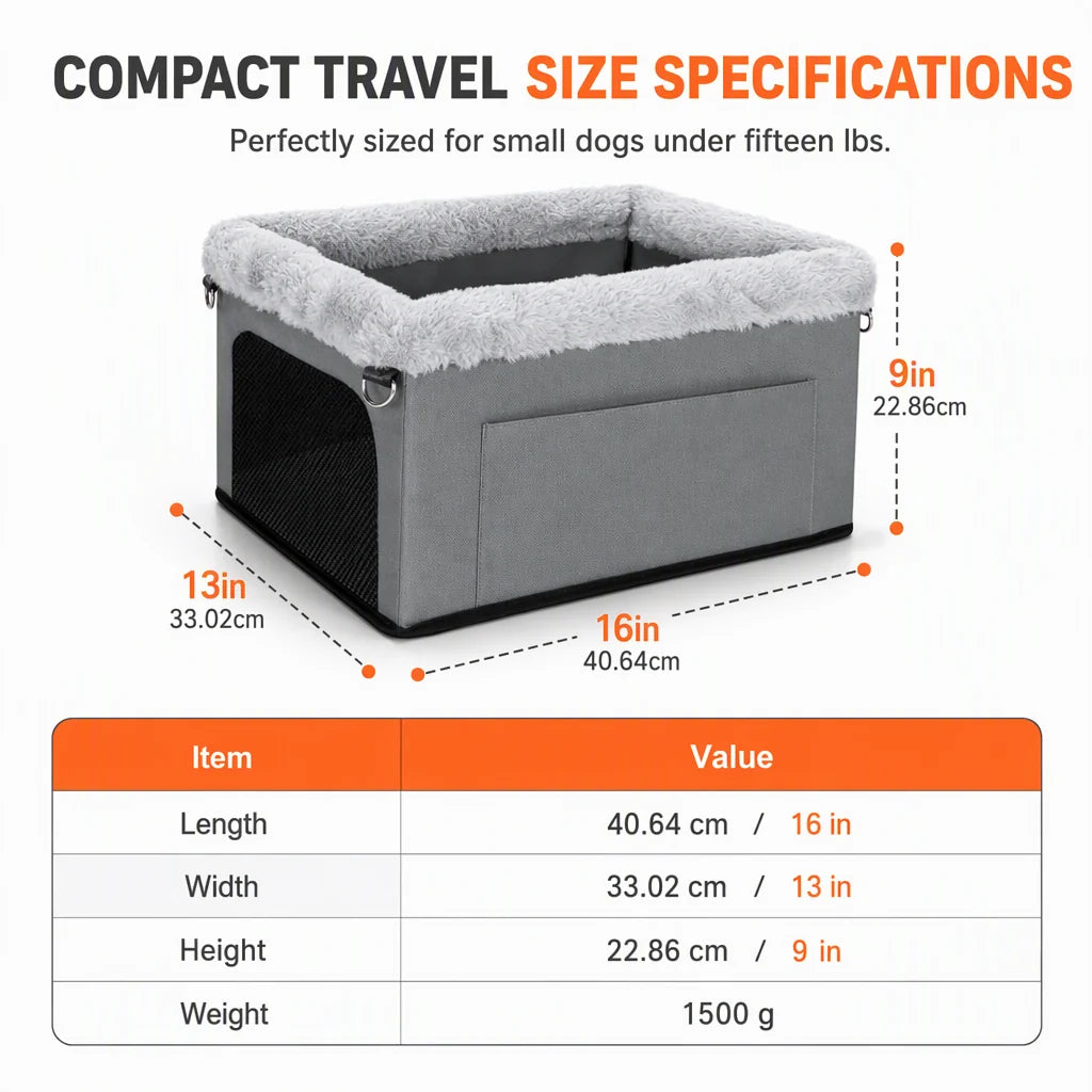Portable Pet Car Seat & Cosy Travel Dog Bed