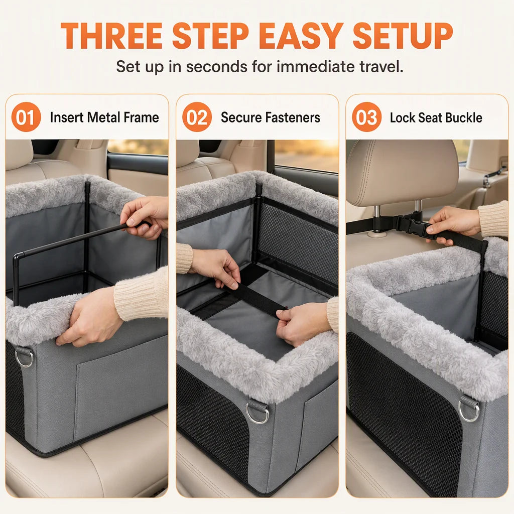 Portable Pet Car Seat & Cosy Travel Dog Bed
