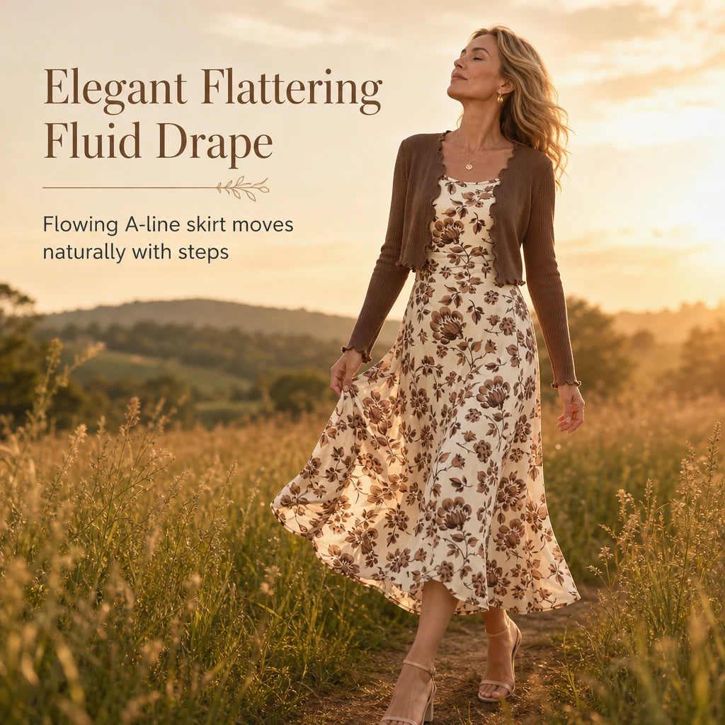 Women's Vintage Floral Dress & Cropped Cardigan Set