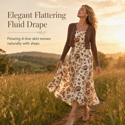 Women's Vintage Floral Dress & Cropped Cardigan Set