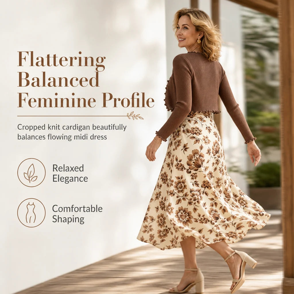 Women's Vintage Floral Dress & Cropped Cardigan Set
