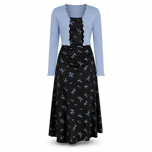Women's Vintage Floral Dress & Cropped Cardigan Set