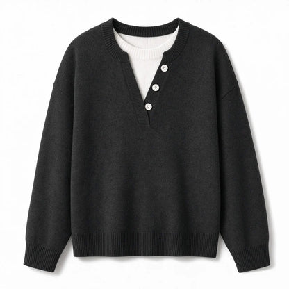 Women's Layered Button Detail Knit Jumper