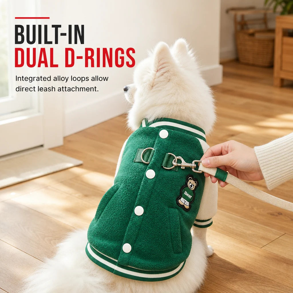 Cosy Fleece Dog Jacket with Leash Rings