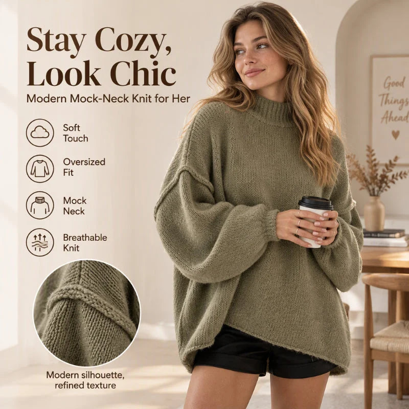 Women's Cosy Oversized Mock Neck Knit Jumper