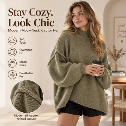 Women's Cosy Oversized Mock Neck Knit Jumper