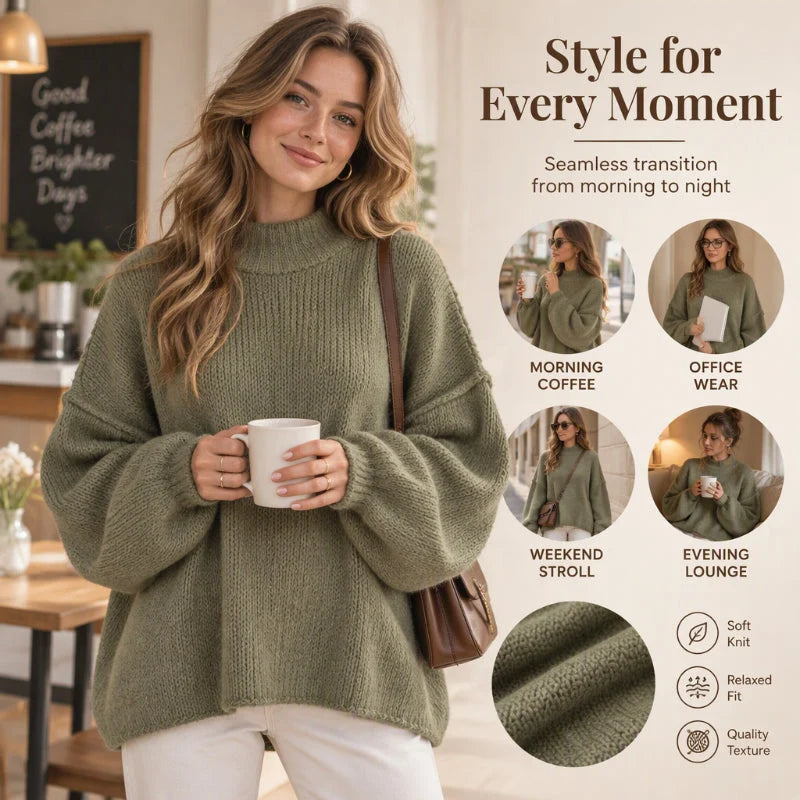Women's Cosy Oversized Mock Neck Knit Jumper