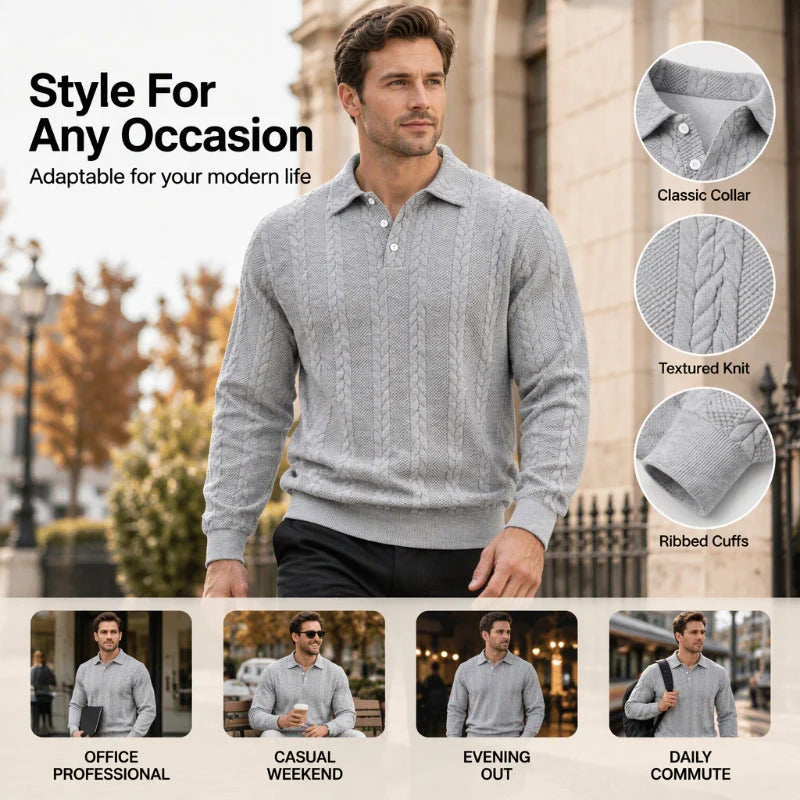 Men's Cable Knit Collared Jumper