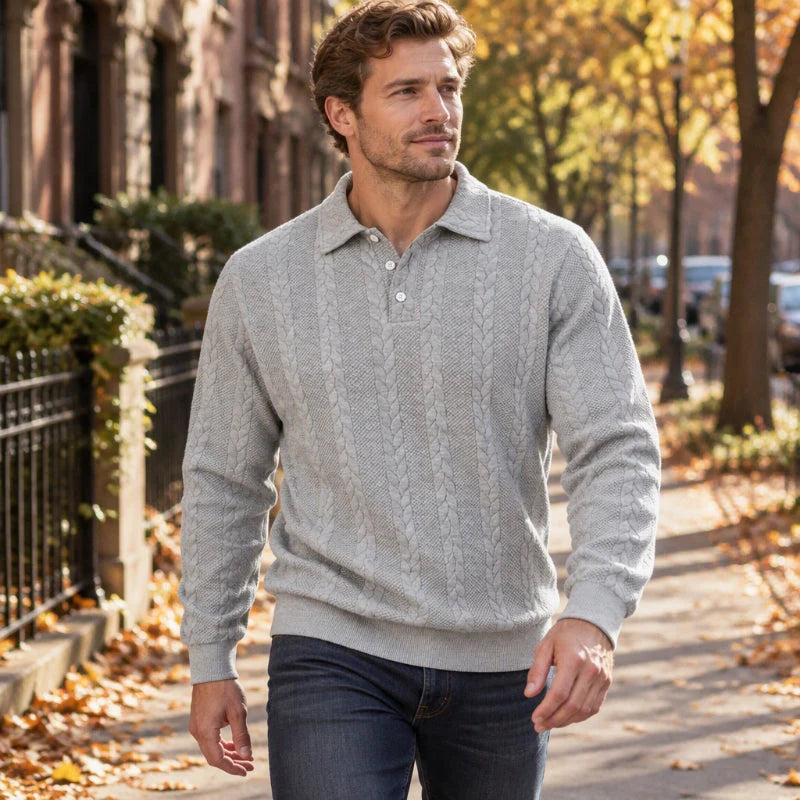 Men's Cable Knit Collared Jumper