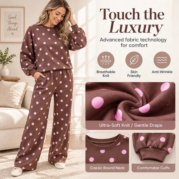 Women's Polka Dot Sweatshirt & Wide-Leg Trousers Set